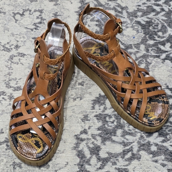 SAM EDELMAN Geana Gummy Bottom Leather Gladiator Platform Sandals 7.5 - Picture 2 of 6